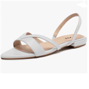 FYS White Open Toe Sandal Comfortable One Band Strappy Low Heel Slingback Shoes